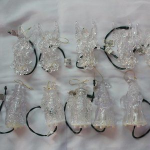 12 Vintage Acrylic One Light Ornaments Pig Tail Light up Tree Ornaments